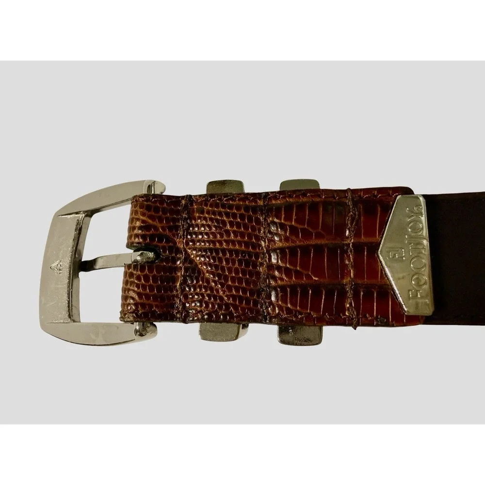 Footjoy Brown Lizard Embossed Leather Golf Belt Sz 42 Stainless Steel Hardware